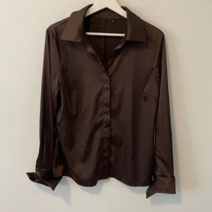 Boston Proper Brown Satin Dress Shirt